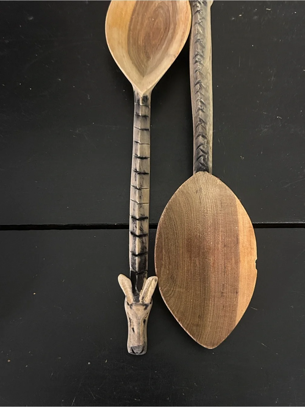 Handcrafted Brown Carved Wooden Serving Spoons - Rustic Home Dining